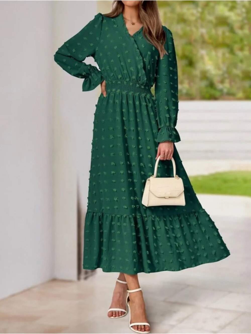Green Textured Swiss Dot Wrap Maxi Dress XXL